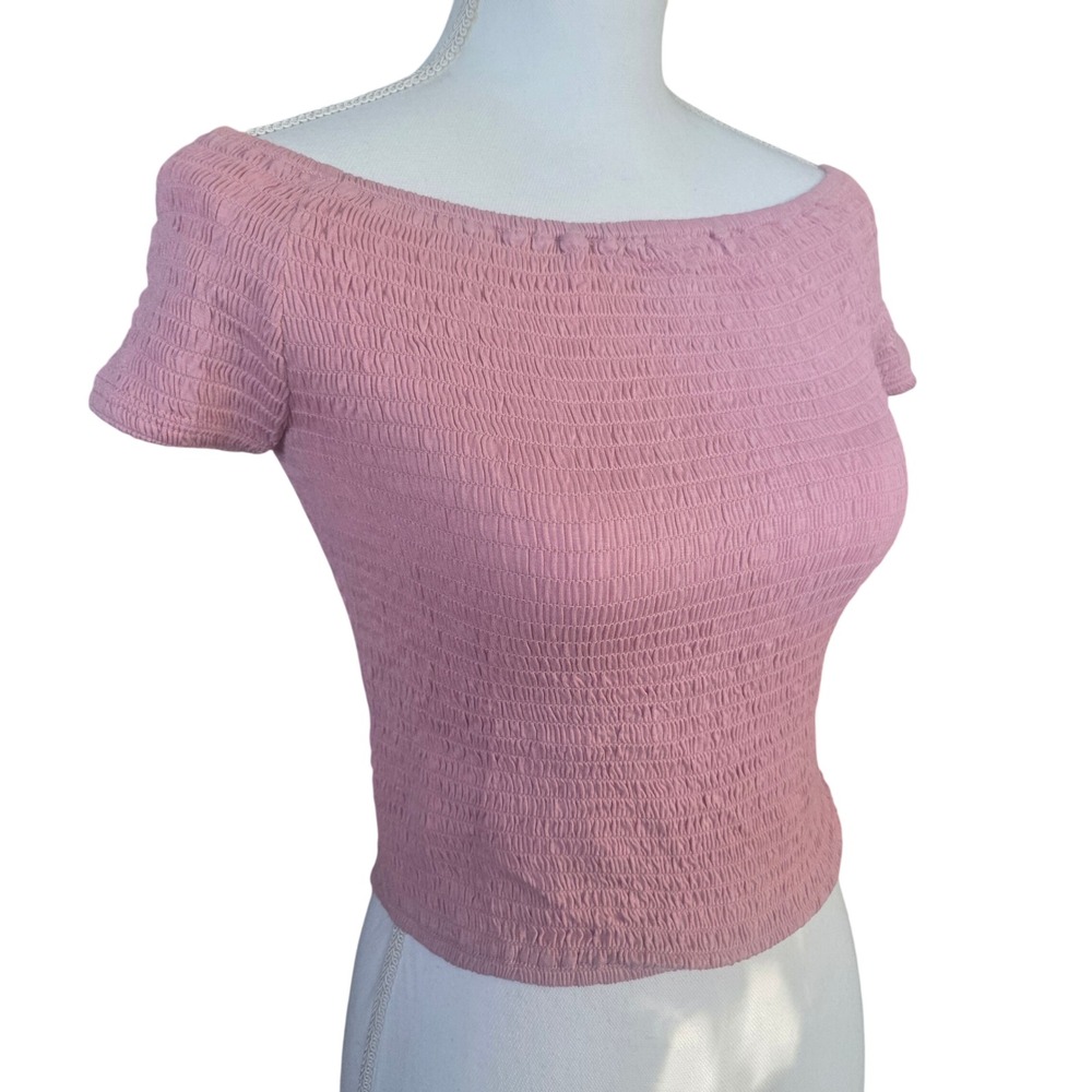 Iris Blush Pink Smocked Off Shoulder Crop Top Coquette Soft Girl Y2K Medium